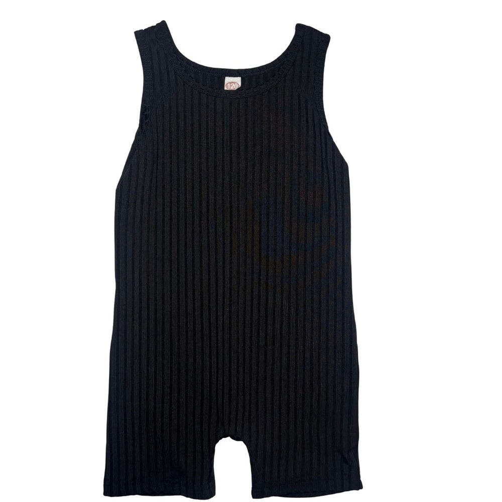 Black Ribbed Sleeveless Romper